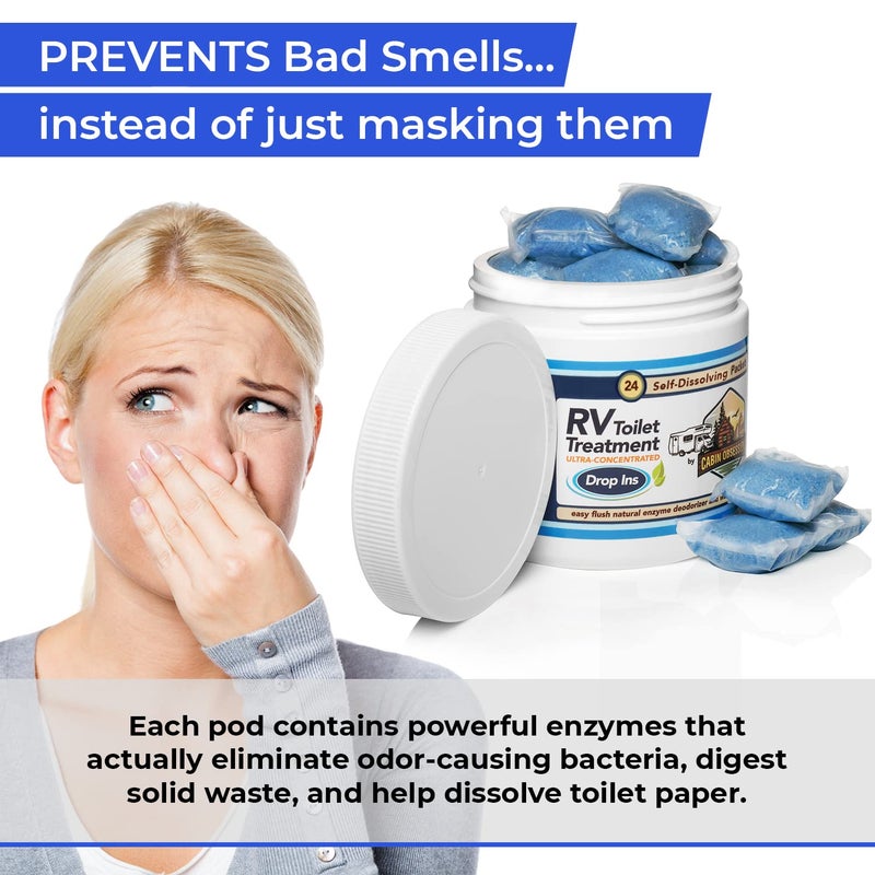 Cabin Obsession RV Toilet Treatment Drop Ins - 24 Easy Flush Self-Dissolving RV Black Tank Treatment Packets - Eliminate Odors and Break Down Waste Within Your RV Holding Tank - Image 2